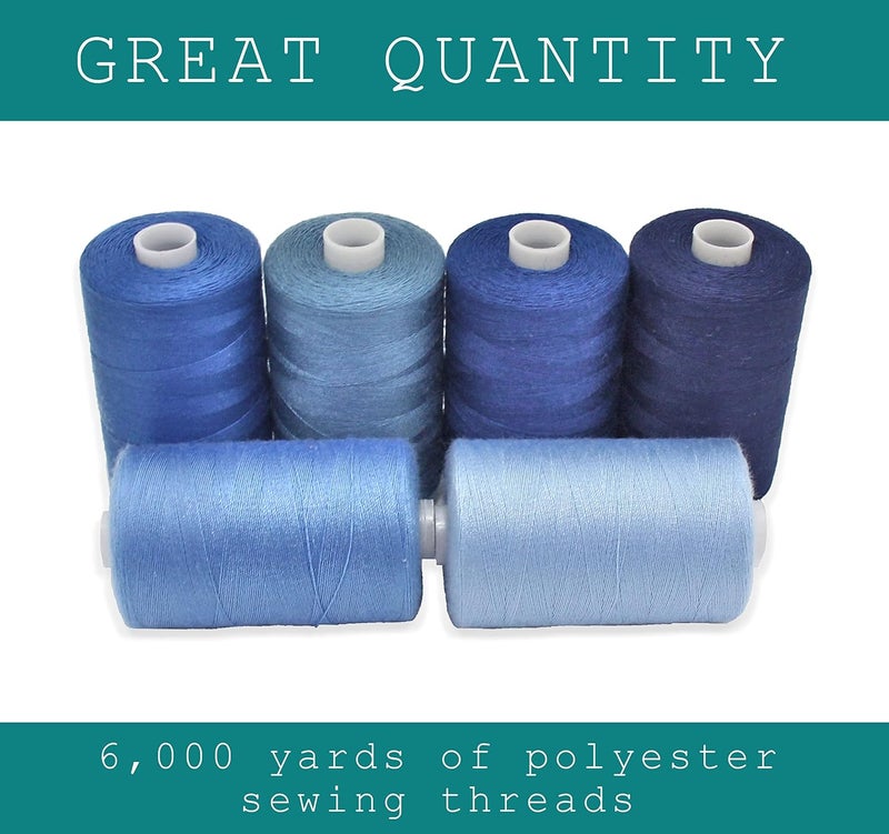 BlesSew Sewing Thread in Blue Color Tones – 6 Spools of Polyester Thread for Sewing Machine for Beginners, Hand Stitching & Quilting - 1000 yds per Spool - Image 2